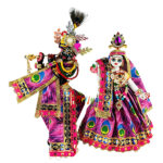 Beautiful Pink Morpankh Print Radha Krishna Dress