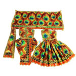 Beautiful Orange Morpankh Print Radha Krishna Dress