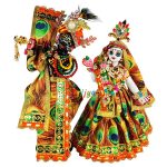 Beautiful Orange Morpankh Print Radha Krishna Dress