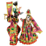 Beautiful Magenta Morpankh Print Radha Krishna Dress