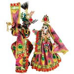 Beautiful Magenta Morpankh Print Radha Krishna Dress