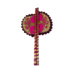 A Pair of Pink Brown mEbroidery Hand Pankha for God