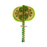 A Pair of Parrot green embroidery Hand Pankha for God