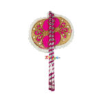 A Pair of Pink White embroidery Hand Pankha for God