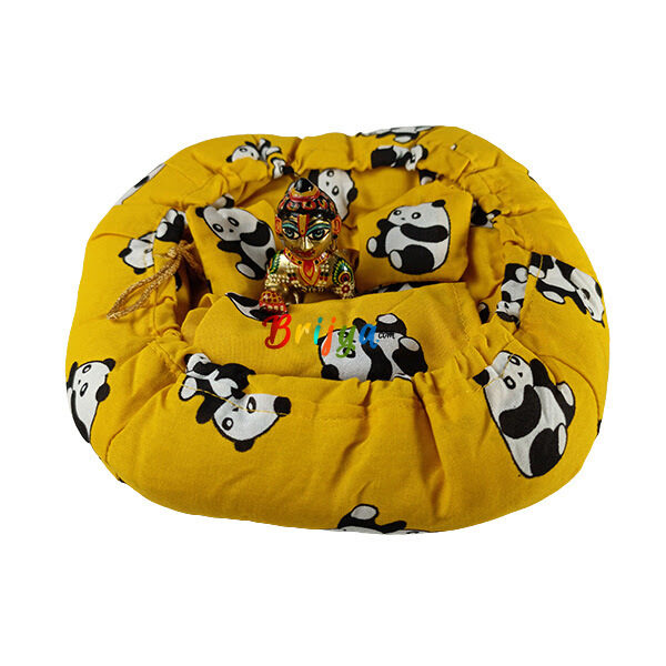 Yellow Panda Print Cotton Bistar For Gopal Ji