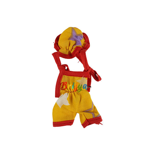 Yellow Red Dangri Suit with cap for Laddu Ji