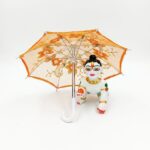 Orange Embroidery Umbrella for Laddu Gopal, net chhata with floral embroidery
