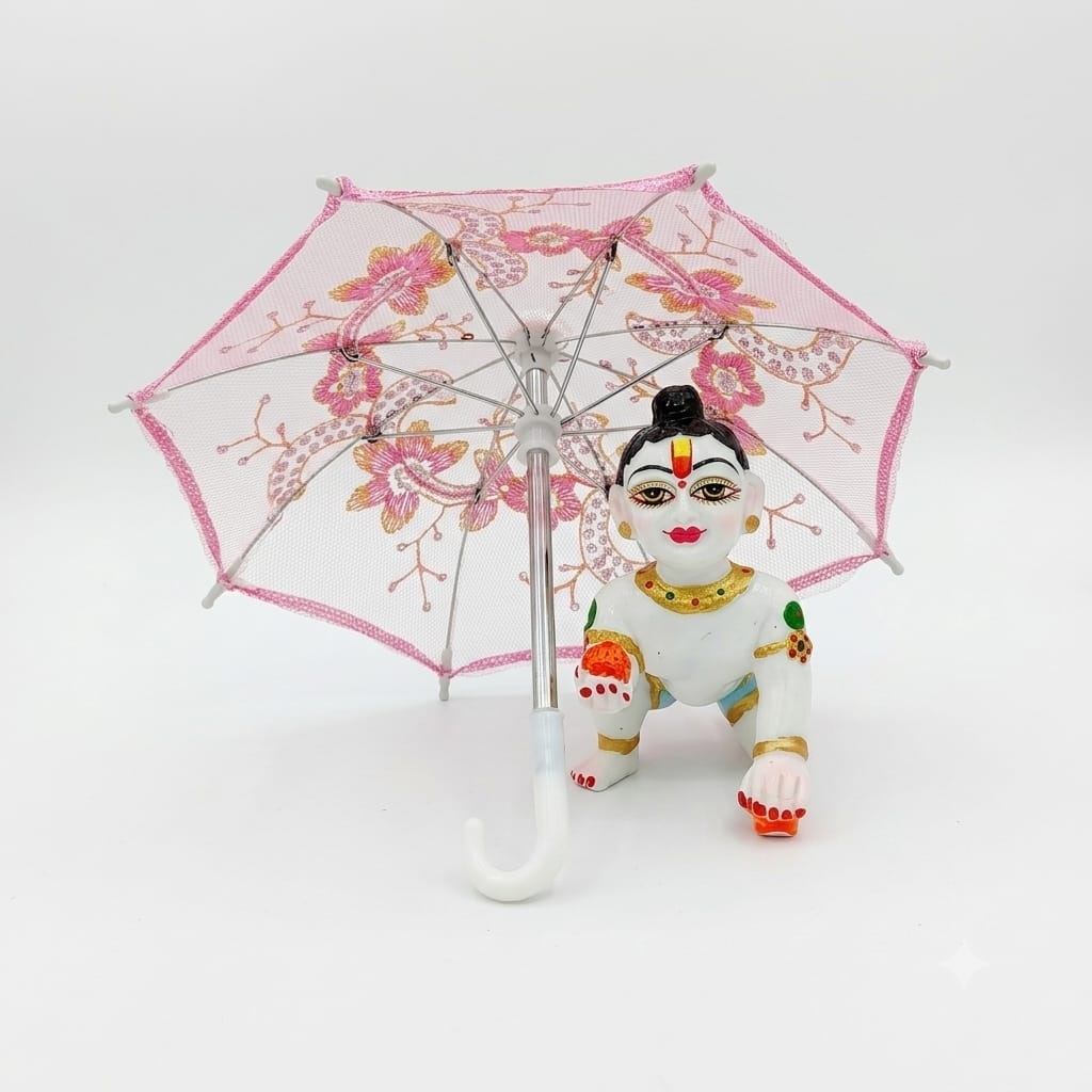 Beautiful Pink 22 Cm Long Ladoo Gopal Ji Umbrella/chhata Beautiful Pink 22 Cm Long Ladoo Gopal Ji Umbrella/chhata