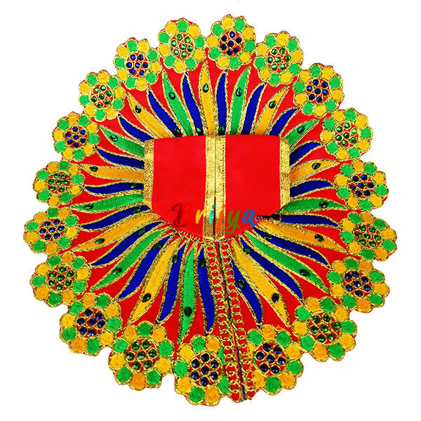 Red heavy reshamwork laddu gopal dress