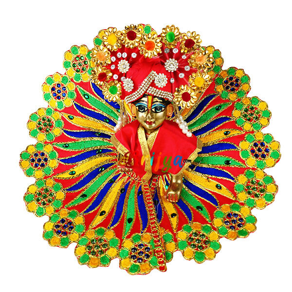 Red heavy reshamwork laddu gopal dress