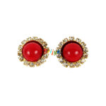 A pair of Red Perl White Stone Earring