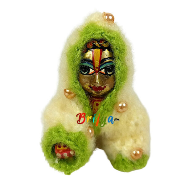 Beautiful Parrot Green White Woolen Jump Suit For Gopal Ji