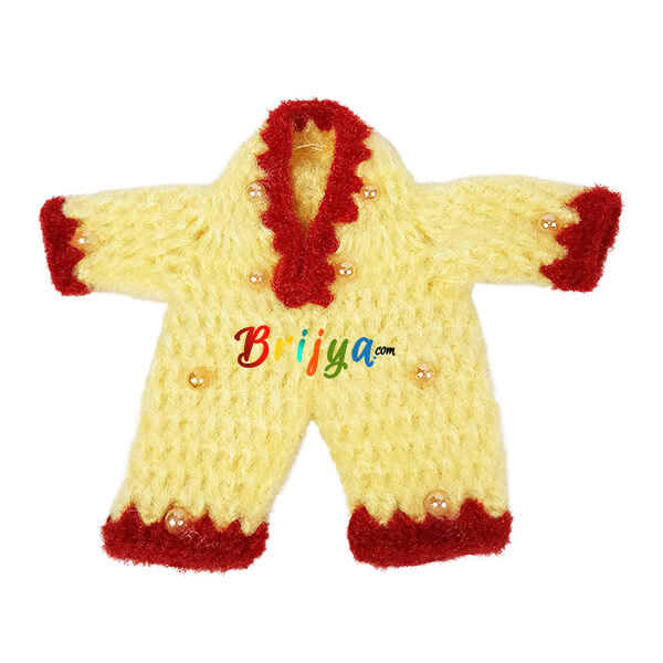 Golden Yellow Maroon Woolen Jump Suit For Ladoo Gopal Ji
