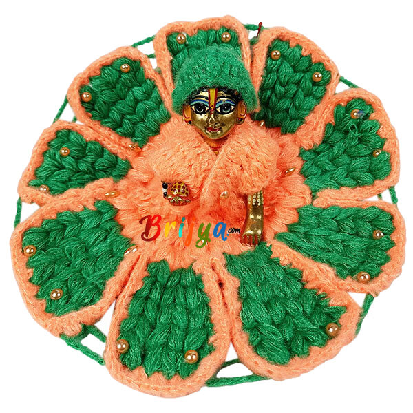 Green Light Orange Pearl Work Wollen Poshak For Gopala