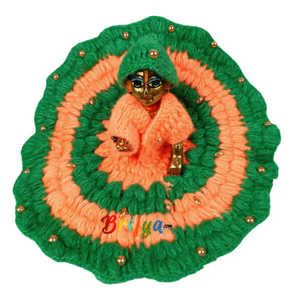 Green Light Orange Pearl Work Wollen Dress For Gopala