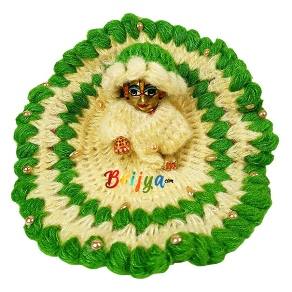 Green Creem Pearl Work Wollen Poshak For Gopala