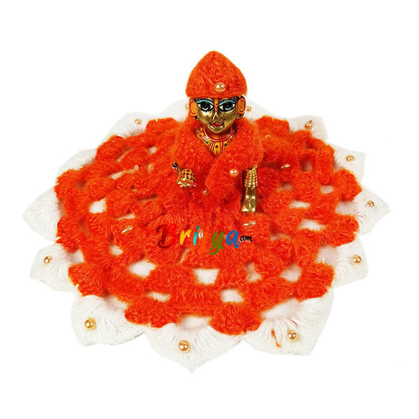 Orange White Pearl Work Wollen Poshak For Gopala