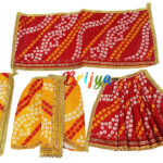 Beautiful Red Yellow Bandhej Print Laxmi Ganesh Posak