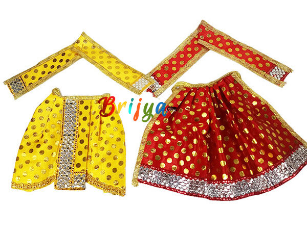 Red Yellow Dot Print Vastra For Laxmi Ganesh Ji