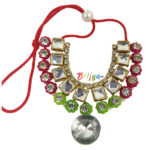 Magenta Parrot Green Beads With Mirror Work Necklash For God
