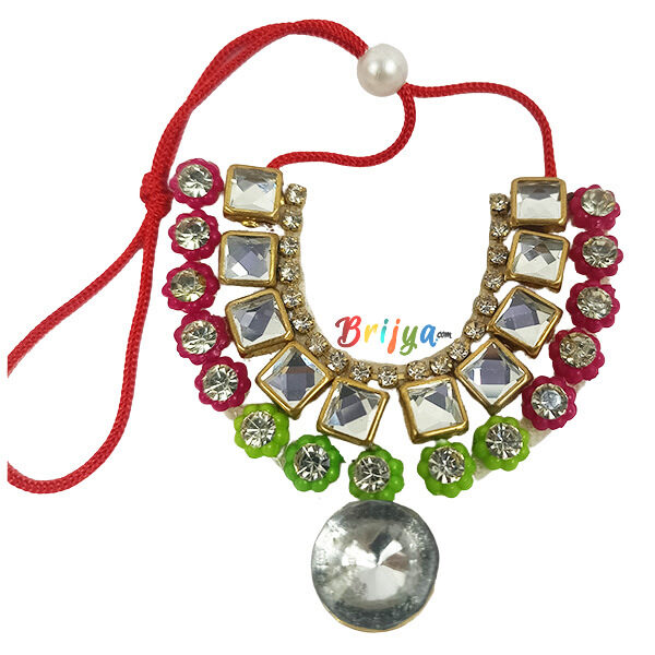 Magenta Parrot Green Beads With Mirror Work Necklash For God