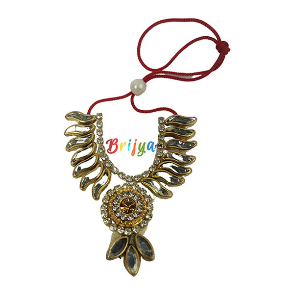 Yellow White Stone With Mirror Work Necklash For God