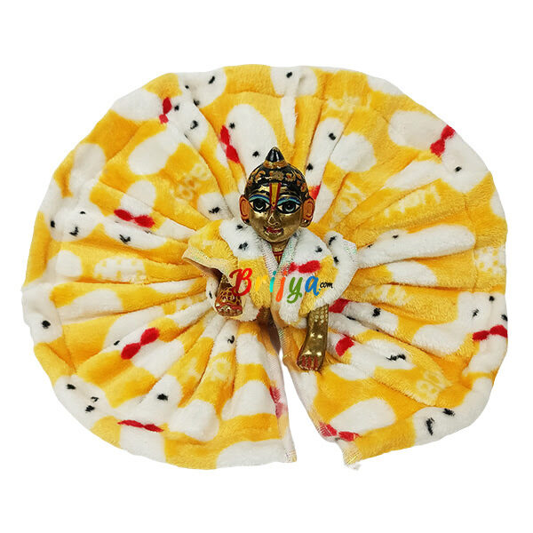Elegant Print Feather Yellow Woolen Poshak For Bal Gopal Ji