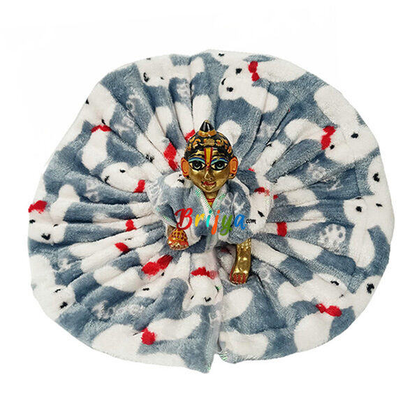 Elegant Print Feather Grey Woolen Poshak For Bal Gopal Ji