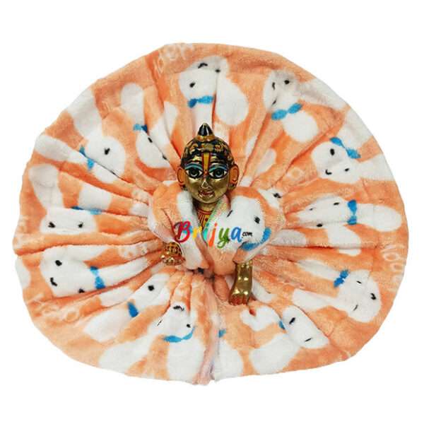 Elegant Print Feather Peach Woolen Poshak For Bal Gopal Ji