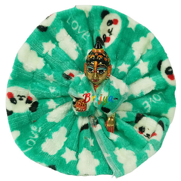 Elegant Print Feather Green Woolen Poshak For Bal Gopal Ji