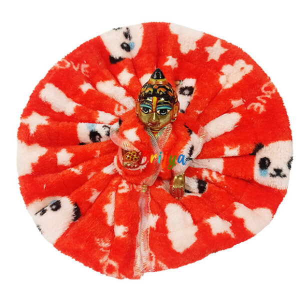 Elegant Print Feather Orange Woolen Poshak For Bal Gopal Ji