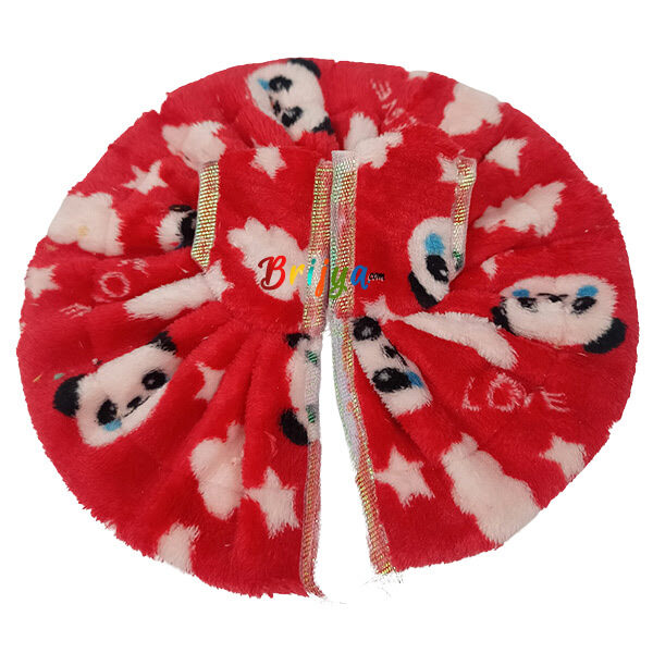 Elegant Print Feather Red Woolen Poshak For Bal Gopal Ji