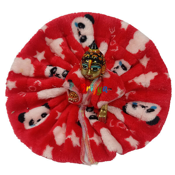 Elegant Print Feather Red Woolen Poshak For Bal Gopal Ji