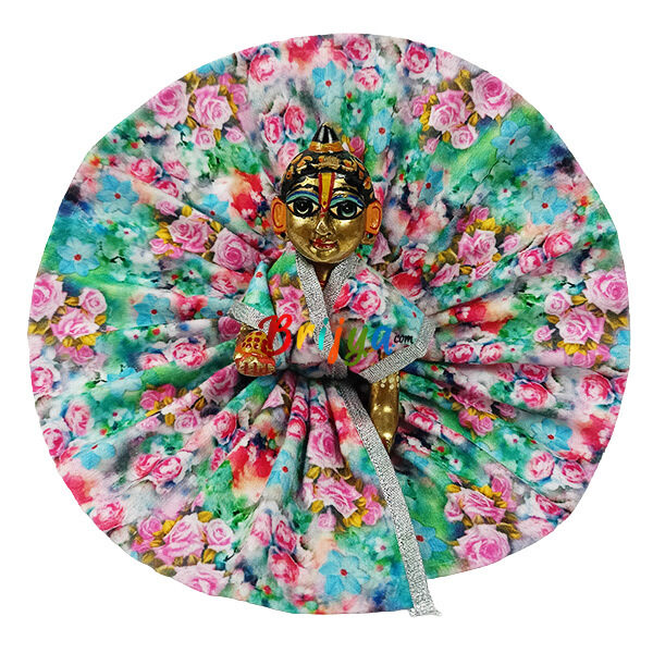 Beautiful Pink Multi Print Winter Dress For Ladoo Gopal