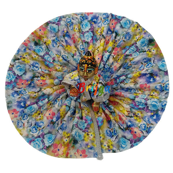 Beautiful Blue Multi Print Winter Dress For Ladoo Gopal