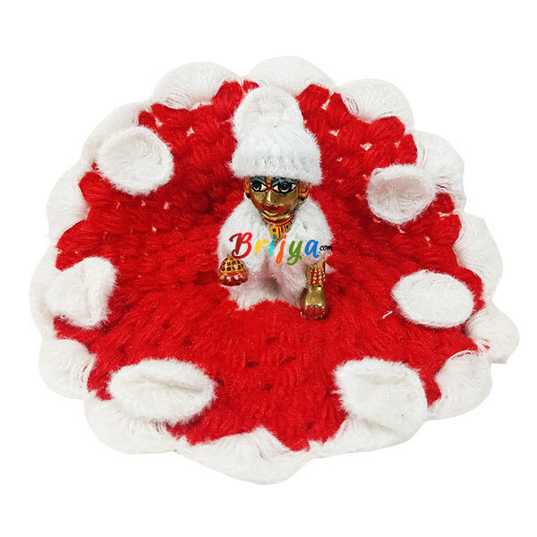 Beautiful Red 1 White Flower Woolen Dress For Bal Gopal Ji