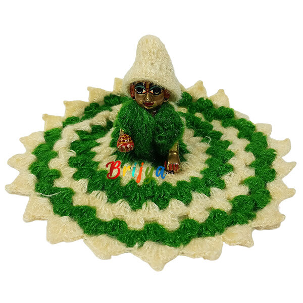 Beautiful Cream Green Woolen Dress For Bal Gopal Ji