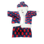 Red Blue Dot Print Warm Topi Night Suit For Laddu Gopal Ji