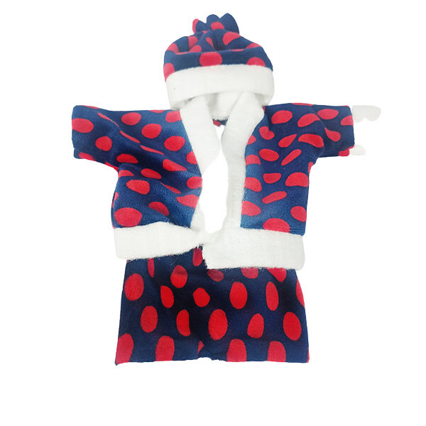 Red Blue Dot Print Warm Topi Night Suit For Laddu Gopal Ji