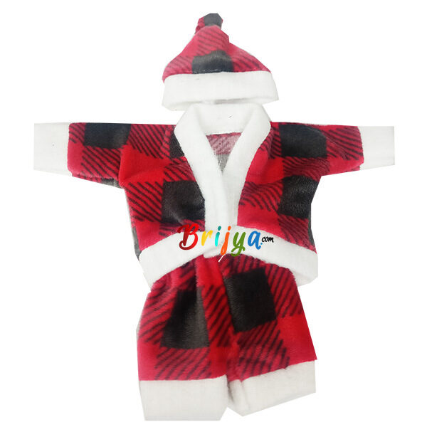 Maroon Print Warm Topi Night Suit For Laddu Gopal Ji