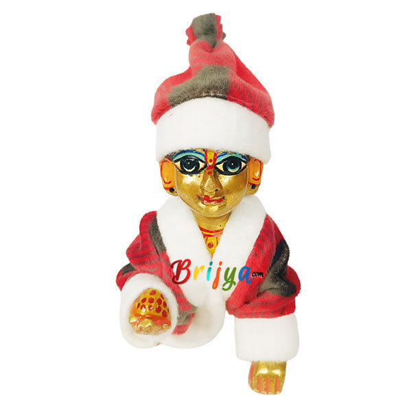 Maroon Print Warm Topi Night Suit For Laddu Gopal Ji