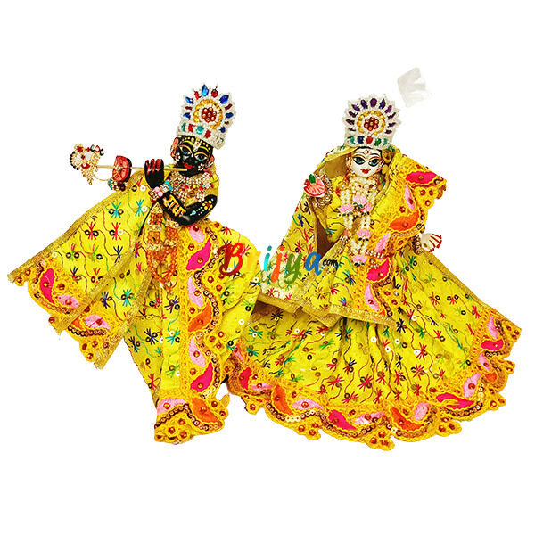 Yellow Heavy Embroidery Dress For Radha Krishan Ji