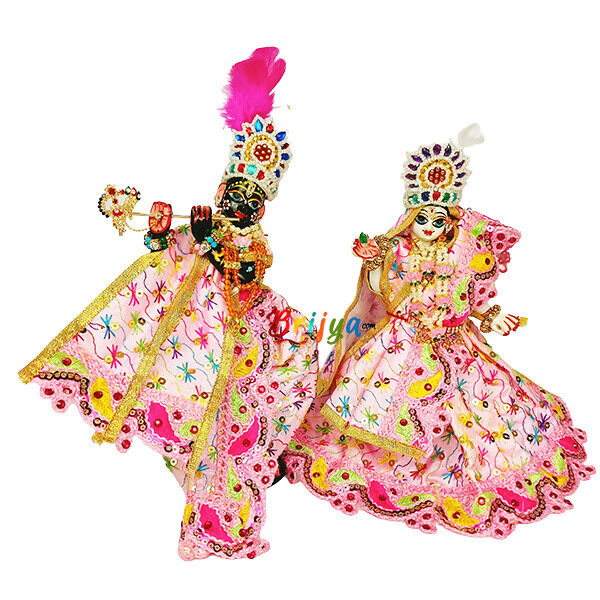 Heavy Lace Pink Embroidery Dress For Radha Krishan Ji