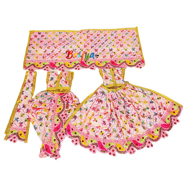 Heavy Lace Pink Embroidery Dress For Radha Krishan Ji