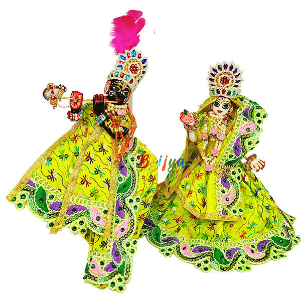 Parrot Green Heavy Embroidery Dress For Radha Krishan Ji