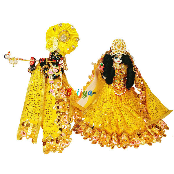 Yellow Net Sequence Embroidery Work Poshak For RK