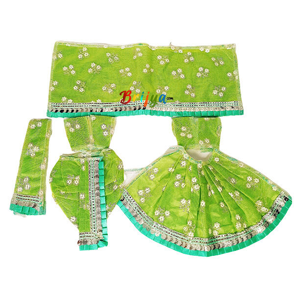 Green Net Glitter Sparkle Work Dress For Radha Krishna Ji