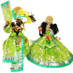 Green Net Glitter Sparkle Work Dress For Radha Krishna Ji