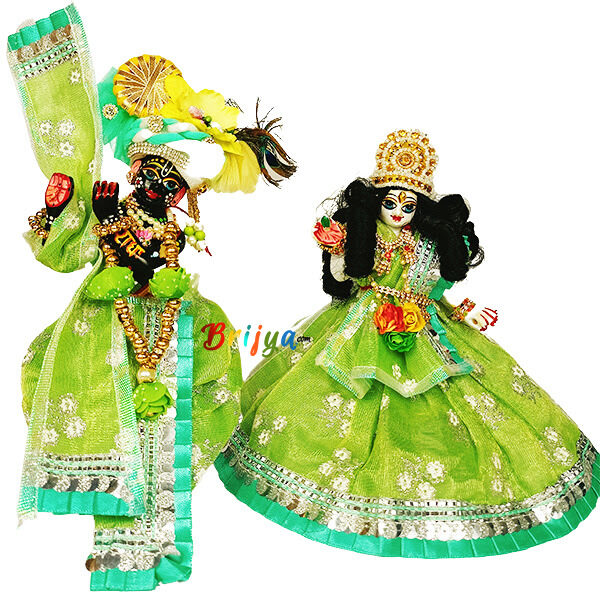 7 Inch Murti Size / 1 No) Radha Krishna Ji Dress with Pearl Mala | RK Set