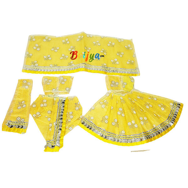 Yellow Net Glitter Sparkle Work Dress For Radha Krishna Ji